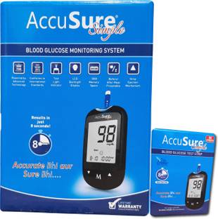 AccuSure Simple Blood sugar Glucose monitoring system machine including 50 Test Strips Glucometer