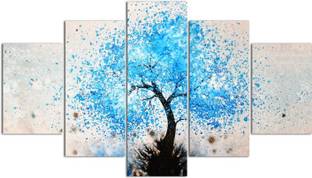 uDecore Watercolor Blue Tree Art Print Design Digital Reprint 17 inch x 30 inch Painting