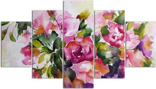 uDecore Beautiful Rose Art Print Design Set of 5 MDF Framed Self Adhesive Panel Digital Reprint 17 inch x 30 inch Painting