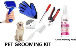 Hachiko High Quality (Combo Of 4) Imported High Quality Slicker + Nail Clipper + Hair Comb + Gloves +With Complimentary Pack of Dog Perfume Deodorant. Grooming Kit For All Breed Dog, Cat, Rabbit, Hamster, Dog & Cat Basic Comb for  Dog, Cat, Rabbit, Hamster, Dog & Cat