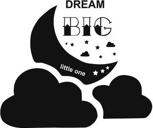WALLDECORS 60.96 cm BIG DREAM WITH MOON & CLOUDS IMAGE Self Adhesive Sticker