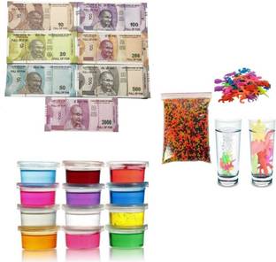 imtion 4 in 1(2 Crystal Slime Jelly +water ball+10 Growing animal + 20 x 7 Nakli note)