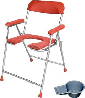 NEOSAFE Stainless Steel Commode Chair With PURE POLYMER FIBER SEAT - RED Commode Shower Chair