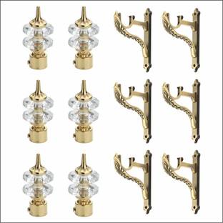 GLOXY Silver, Gold Rod Rail Bracket, Curtain Knobs, Curtain Hooks, Curtain Rods Metal