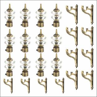 GLOXY Gold Rod Rail Bracket, Curtain Knobs, Curtain Hooks, Curtain Rods Metal