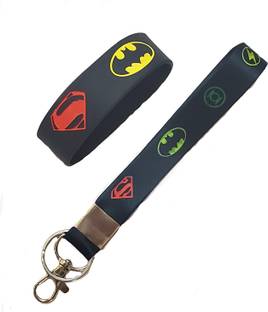 ShopTalk Superman Batman print Combo Wrist Band And fabric Id Lanyard Lanyard