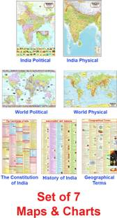 MAPS FOR UPSC ( SET OF 7 ) ENGLISH | INDIA & WORLD MAPS ENGLISH ( POLITICAL & PHYSICAL ) , CONSTITUTION OF INDIA, HISTORY OF INDIA & GEOGRAPHY TERMS CHART | SET OF 7 | NON LAMINATED PAPER MAPS Paper Print