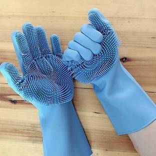 YIXTY Magic Silicon Hand Gloves- gloves for washing dishes (Multicolour, 1 Pair) Wet and Dry Glove Set