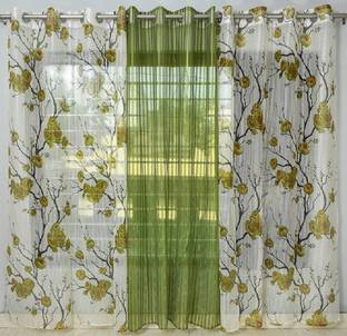 BeautifulGhar Creations 213 cm (7 ft) Tissue Transparent Door Curtain (Pack Of 3)