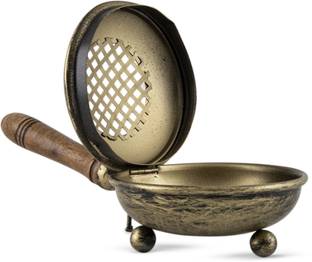 Samy Collectibles Curated With love Hand Crafted Metal Lobandan Incense Burner/Bakhoor Burner with Wooden Handle Iron, Wooden Incense Holder
