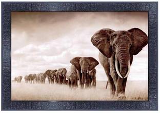 pnf Elephant Wall Painting Synthetic frame with Acrylic Sheet (Glass)16562 Digital Reprint 10.25 inch x 13.75 inch Painting