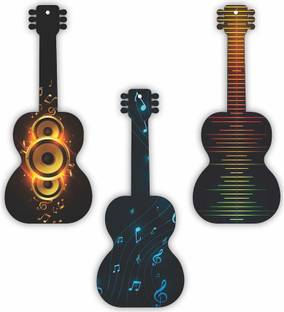 CVANU Laser Wooden Cutout Guitar Shape Design Music Arts Printed 3psc Wall Hangings Pack of 3