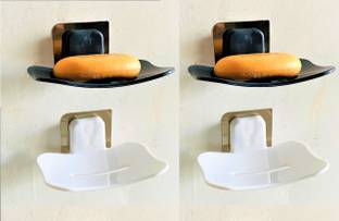 SEHLL 4 PCS Magic Sticker Self-Adhesive Waterproof Bathroom Soap Holder(WHITE-BLACK)