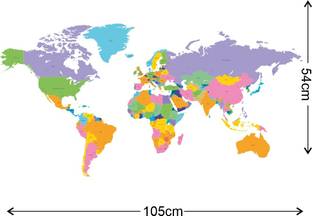 Tuffuk 105 cm World Map |Self Adhesive | Wall Stickers | PVC Vinyl | Non-Reusable | Self Adhesive Sticker
