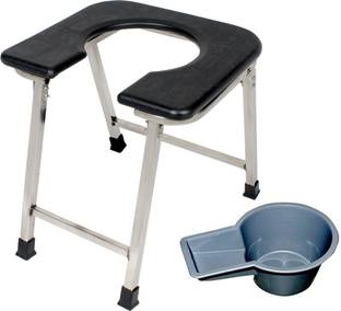 Kumar & sons Premium Folding Commode Chair for Adults Stainless Steel Shower Bathing Plastic Seat Commode Stool Indian Toilet Seat Anti-Slip Grip Stool (1 Pcs - Black) Commode Shower Chair