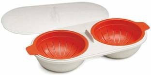 POXEFLIP 2 Cups Design Cookware Draining Eggs Basket Boiler BPA Free for Ovens Microwave Egg Poacher Double Cup Egg Bowl Cooker Steamer High Capacity Egg Cooker