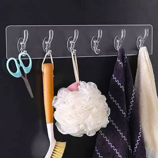 KYASO 6 IN 1 Strong Adhesive Hook Wall Door Sticky Hanger for Kitchen Bathroom Hook Clear, Transparent Towel Holder