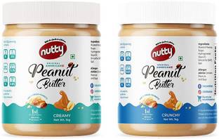 Nutty Peanut Butter Combo, Crunchy + Creamy, Made from Roasted Peanuts, (340g each)