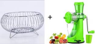 Value Adds Containers Kitchen Rack Plastic, Steel Presents Combo Pack of Plastic Hand Juicer for Multipurpose use and Steel Fruit