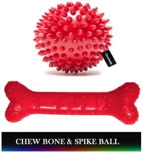 Quickato Rubber Chew Combo (Spike Ball Toy + Scented Paw Rubber Bone Toy Rubber Chew Toy, Rubber Toy, Training Aid For Dog & Cat