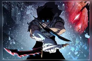 Solo Leveling Sung Jin Woo Glowing Eyes Black Hair Anime Boys Matte Finish Poster Paper Print