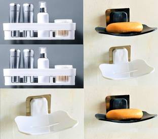 Qrex ABS Plastic Usefull Wall Shelves And Curve Soap Stand With Sticker Plastic Wall Shelf