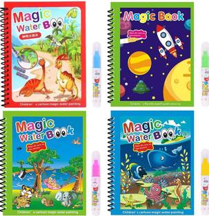 My HomesWorld Kids Magic Water Coloring Books Reusable Reveal Pad Chunky Size 4 books, 4 pens