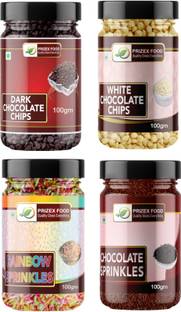 Prizex Combo of Dark & White Choco Chips , Rainbow Sprinkles (Pack of 4*100g Each) Choco Chips Solid