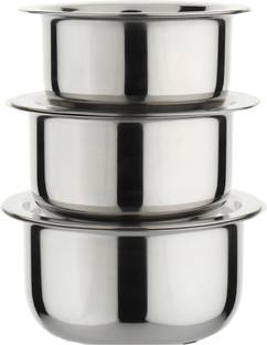 LIMETRO STEEL Stainless Steel Storage Bowl Set of 3 High Quality 22 Gauge Induction & Gas Compatible Tope Set with Lid