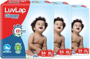 LuvLap Diaper Pants Extra Large (XL) 12 to 17Kg, Super Jumbo Pack (54 Count x 3 = 162 Count), Baby Diaper Pants, with Aloe Vera Lotion for rash protection, with upto 12 Hour protection - XL