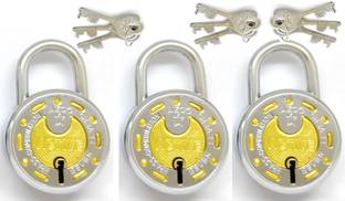Azco Active 50mm-7 Levers, Double Lock with Gold Chrome Finish (combo Offer) 3 Padlock