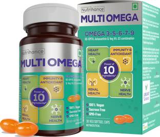 JUBILANT Nutrihance Multiomega 100% Vegan Omega Softgel | Omega 3-5-6-7-9, Vitamin D3