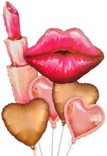 Bash N Splash Solid 3D Rosegold Lipstick & Lips with Heart Balloon Bouquet Valentine Makeup Couple Letter Balloon