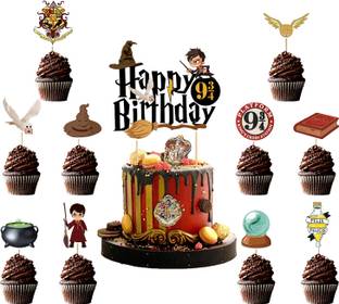 ZYOZI Harry Potter Happy Birthday Cake Topper and Cupcake Topper (Pack of 11)