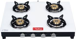 Hindflame 4 Burner Marvel White Toughened Glass Manual Gas Stove