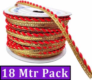 Mezin Red Big Bullet Dori Piping Lace For Bridal Saree, Blouse, Dress, embellishment, Outlining, craftworks (18 Mtr) Lace Reel