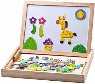 SKTOYZONE 2 in 1 Magnetic Wooden Puzzle Educational Learning with Writing & Drawing Board