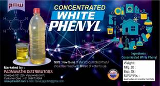 PMW White Phnyl Concentrate - 500Ml - Phenol - Concentrated - 1:20 Ratio - Scented Lilac Liquid Detergent