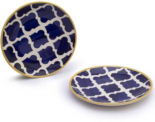 VolCraft Ceramic Quarter Plate Blue Umrao | Snack Plate | Size 7 inch | Microwave Safe Dinner Plate