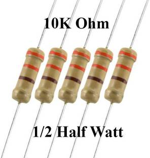 gobagee 10K ohm Half Watt 1/2 Watt 5% 5pcs Carbon Film Resistor -Set of 5 Fixed Resistor
