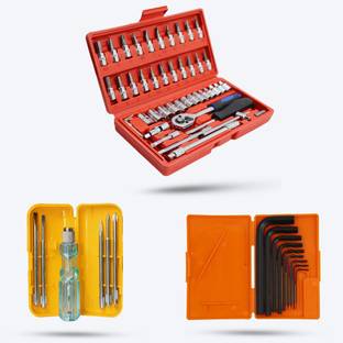Hillgrove HGCM58M1 46Pcs 1/4"inch Socket with Allen Key/Screwdriver for Bike Tool Kit Socket Set