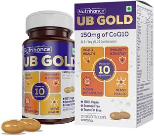 JUBILANT Nutrihance UB Gold Coenzyme Q10 (CoQ10) 150mg Supplement 100% Vegan Softgel |ALA,Vit B12,D3