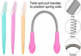 Kezona Eyebrow Facial Razor 3 Pcs With Hair Removing Spring Combo Pack Eyebrow Thread