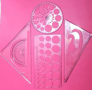 First Click Set Squares with French Curve Protractor and Circle Master Circles Set of 4 pcs Ruler