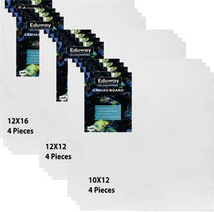 Eduway Canvas Board Combo- Pack of 12 (10x12|12x12|12x16 inch) 4mm MDF Board Backing Cotton Medium Grain Primed Canvas Board (Set of 12)