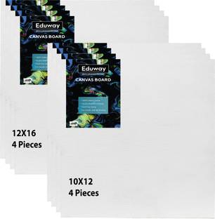 Eduway Canvas Board Combo- Pack of 8 (10x12|12x16 inch) with 4mm MDF Board Backing Cotton Medium Grain Primed Canvas Board (Set of 8)