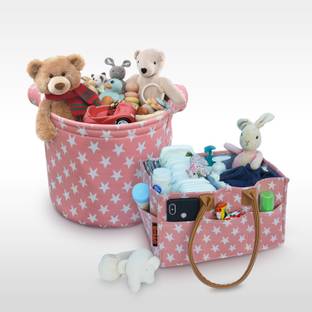 Hippo 2IN1 Designer Polyester Diaper Caddy & Toy Bin Smart Combo Large Capacity