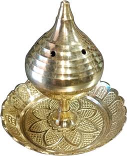 Craft World Brass incense holder dhoop stick/ dhoop batti stand with 6 holes stand Brass Table Diya