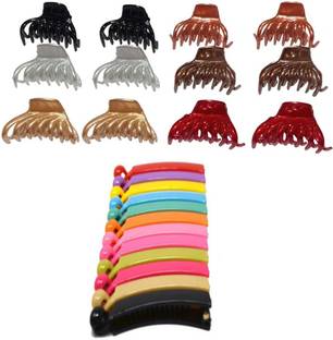 Zintalic 12 Pcs Multicolor Small Unbreakable Clutcher (05) With 12 Banana Hair Clip Hair Accessory Set