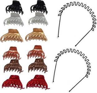 Zintalic 12 Multicolor Small Clutcher (05) With 2 Zigzag Hair Band For Girls & Women Hair Accessory Set